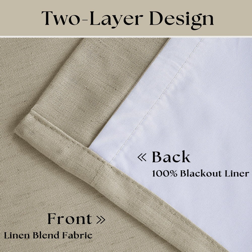 Pinch Pleated Blackout Curtain, Linen Drapes, Burlywood Birch (Pack of 2)