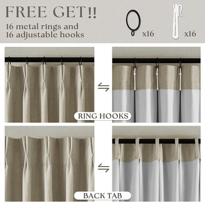 Pinch Pleated Blackout Curtain, Linen Drapes, Burlywood Birch (Pack of 2)