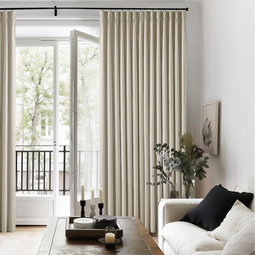 Pinch Pleated Blackout Curtain, Linen Drapes, Burlywood Birch (Pack of 2)