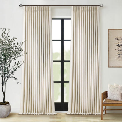 Pinch Pleated Blackout Curtain, Linen Drapes, Cream Beige (Pack of 2)