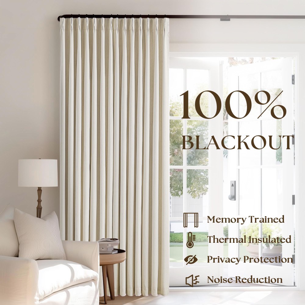 Pinch Pleated Blackout Curtain, Linen Drapes, Cream Beige (Pack of 2)