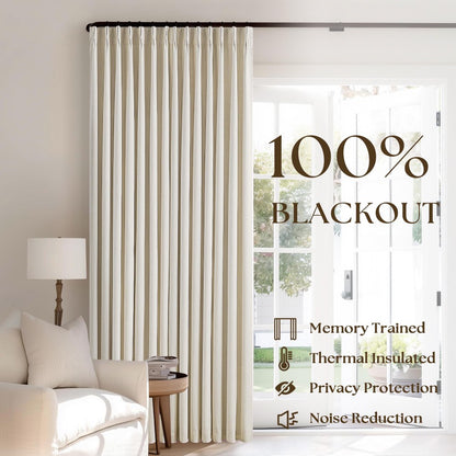 Pinch Pleated Blackout Curtain, Linen Drapes, Cream Beige (Pack of 2)
