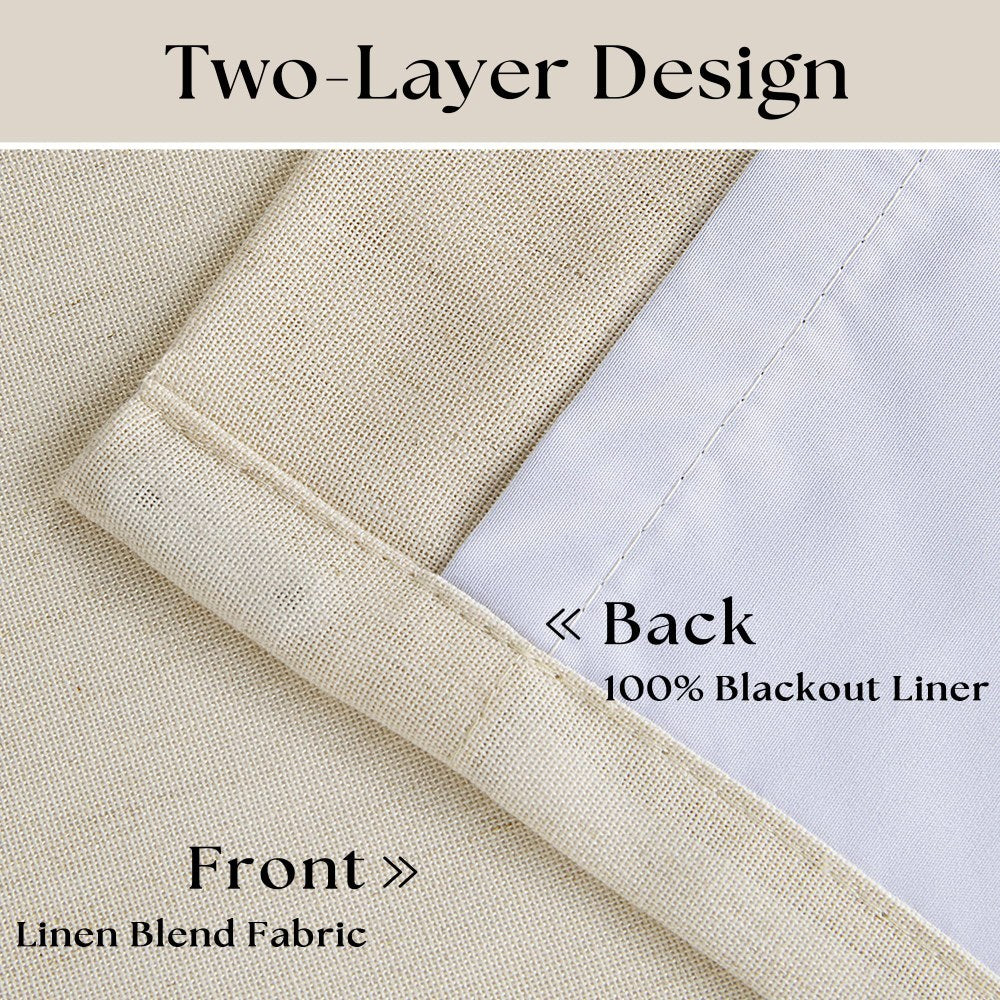 Pinch Pleated Blackout Curtain, Linen Drapes, Cream Beige (Pack of 2)