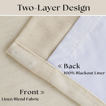 Pinch Pleated Blackout Curtain, Linen Drapes, Cream Beige (Pack of 2)