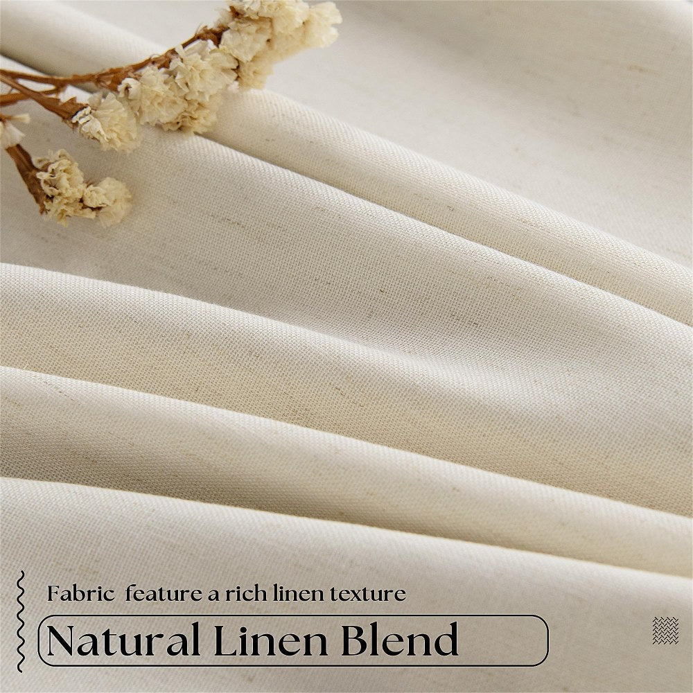 Pinch Pleated Blackout Curtain, Linen Drapes, Cream Beige (Pack of 2)