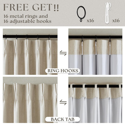 Pinch Pleated Blackout Curtain, Linen Drapes, Cream Beige (Pack of 2)