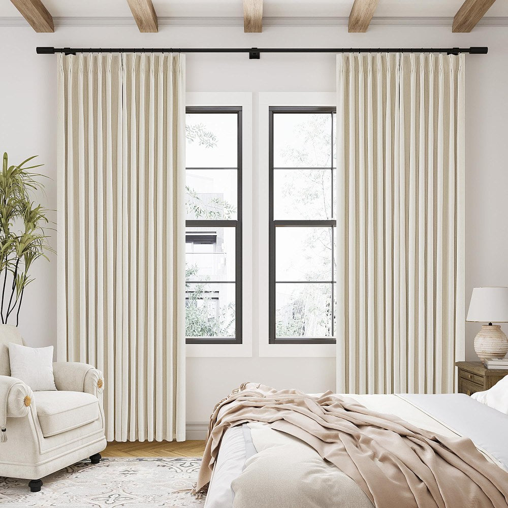 Pinch Pleated Blackout Curtain, Linen Drapes, Cream Beige (Pack of 2)