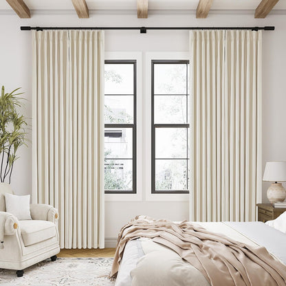 Pinch Pleated Blackout Curtain, Linen Drapes, Cream Beige (Pack of 2)