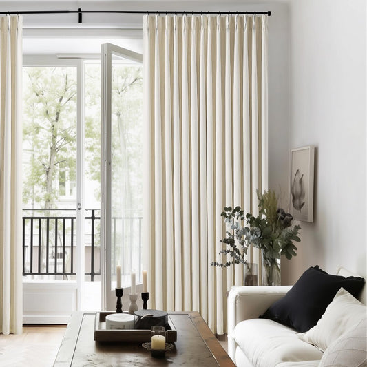 Pinch Pleated Blackout Curtain, Linen Drapes, Cream Beige (Pack of 2)
