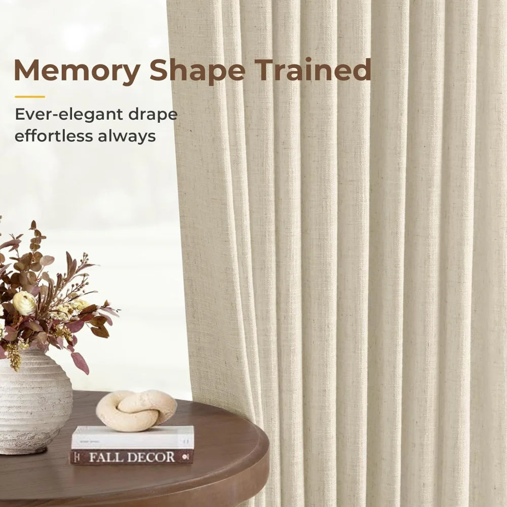 Pinch Pleated Linen Curtains for Living Roomt, Pack of 2 Light Filtering Drapes with Hooks