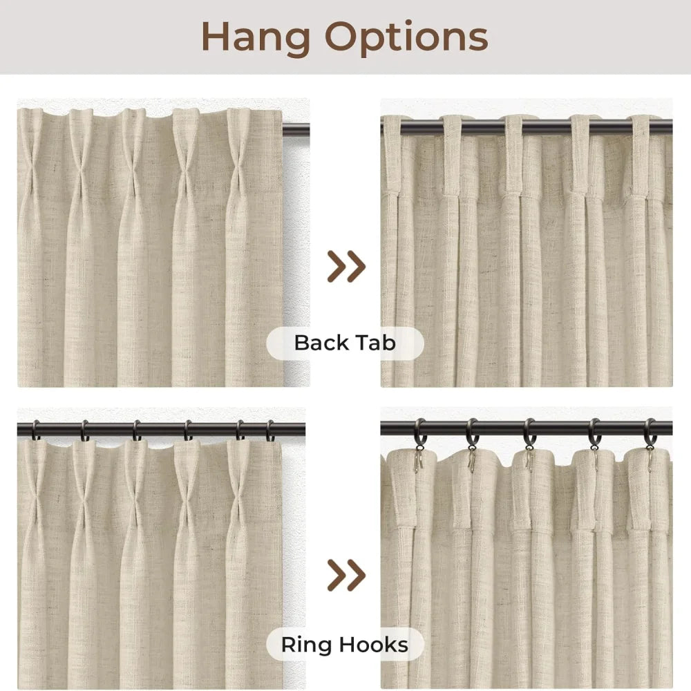 Pinch Pleated Linen Curtains for Living Roomt, Pack of 2 Light Filtering Drapes with Hooks