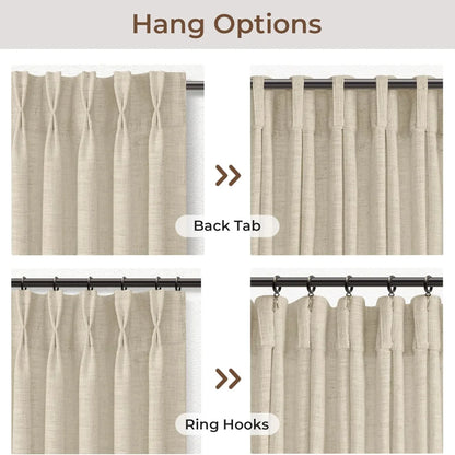 Pinch Pleated Linen Curtains for Living Roomt, Pack of 2 Light Filtering Drapes with Hooks