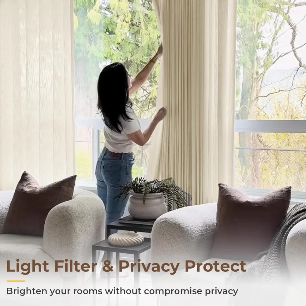 Pinch Pleated Linen Curtains for Living Roomt, Pack of 2 Light Filtering Drapes with Hooks