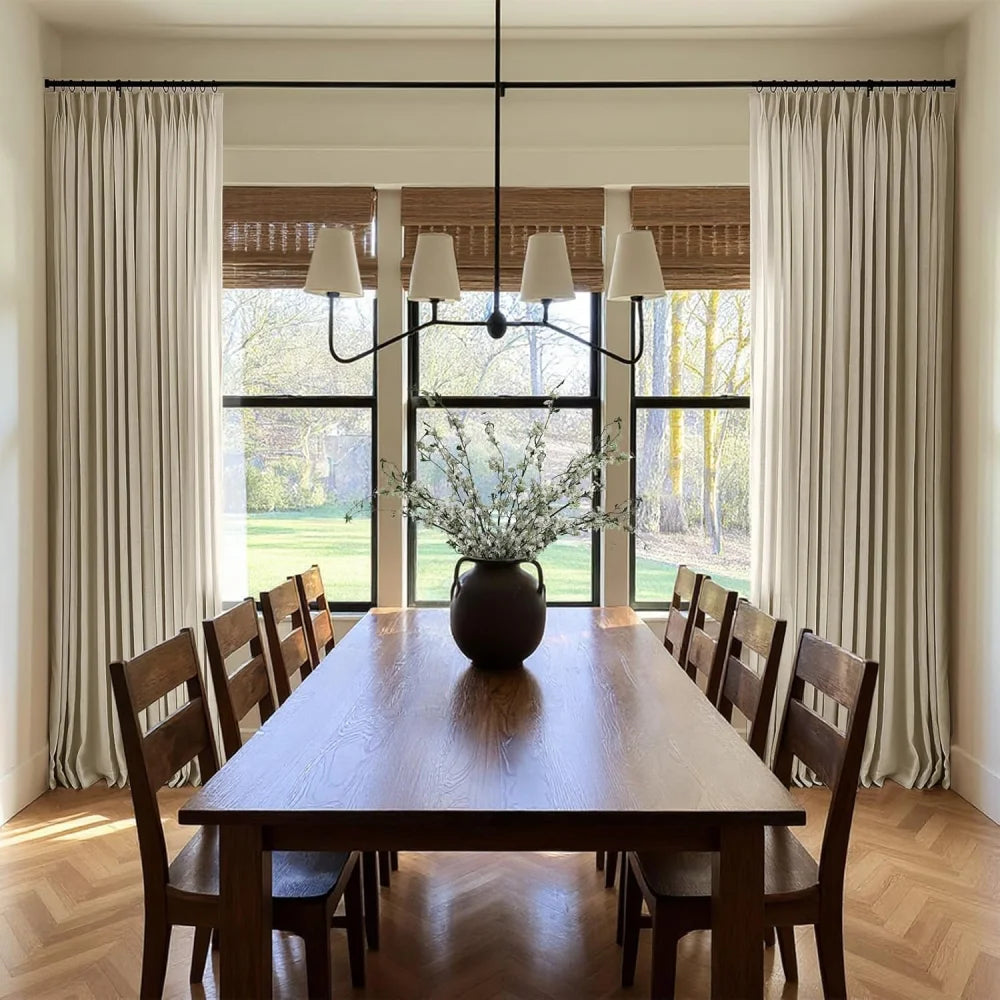 100% Blackout Linen Curtains for Bedroom, Pack of 2 Pleated Drapes with Hooks & Rings