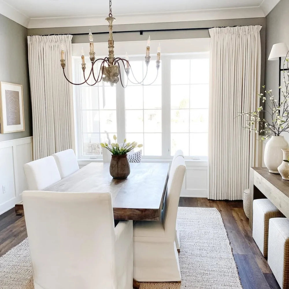 Blackout Linen Curtains for Bedroom, Pack of 2 Pleated Drapes with Hooks & Rings