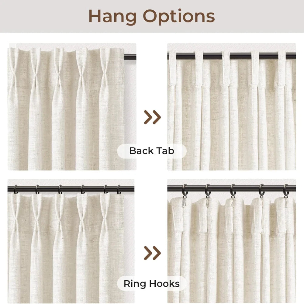 Pinch Pleated Linen Curtains for Living Roomt, Pack of 2 Light Filtering Drapes with Hooks