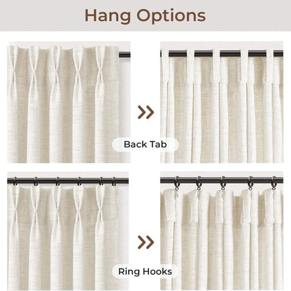 Pinch Pleated Linen Curtains for Living Roomt, Pack of 2 Light Filtering Drapes with Hooks