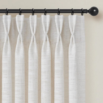 100% Blackout Linen Curtains for Bedroom, Pack of 2 Pleated Drapes with Hooks & Rings