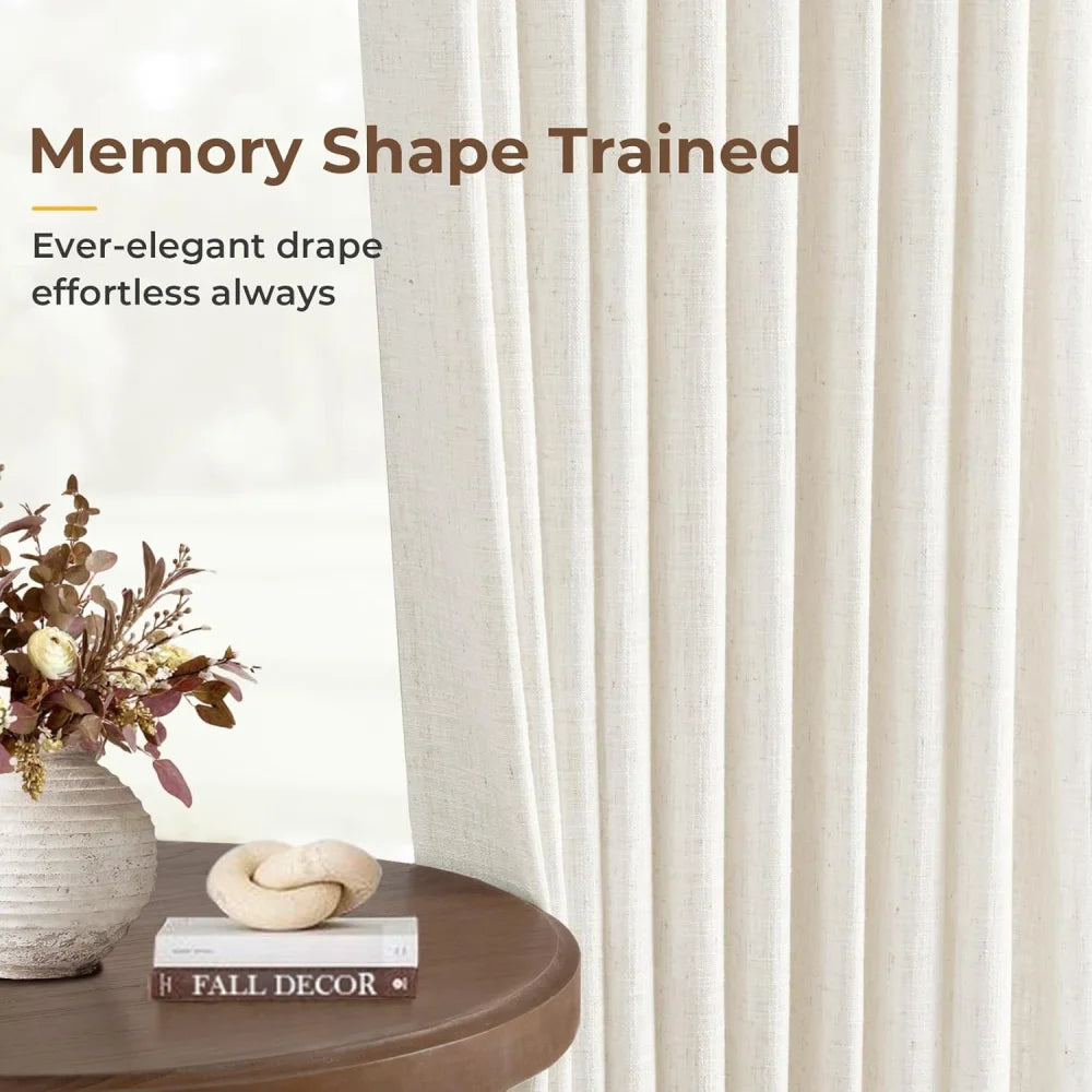 Pinch Pleated Linen Curtains for Living Roomt, Pack of 2 Light Filtering Drapes with Hooks
