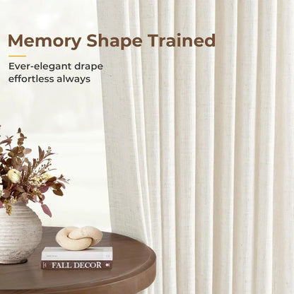 Pinch Pleated Linen Curtains for Living Roomt, Pack of 2 Light Filtering Drapes with Hooks