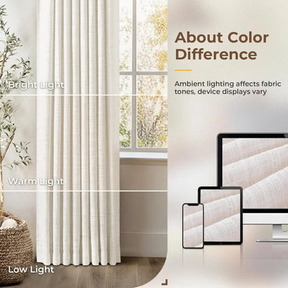 Pinch Pleated Linen Curtains for Living Roomt, Pack of 2 Light Filtering Drapes with Hooks