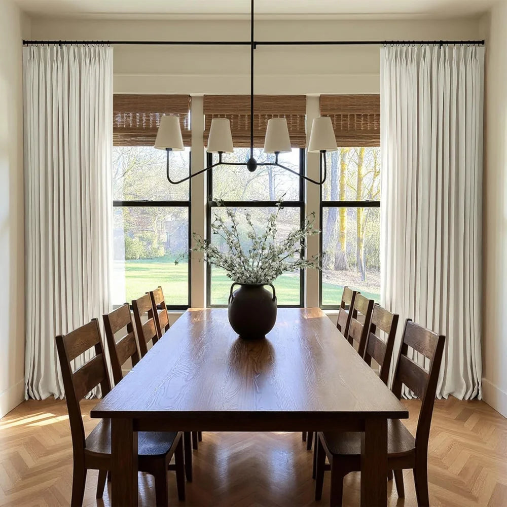 100% Blackout Linen Curtains for Bedroom, Pack of 2 Pleated Drapes with Hooks & Rings