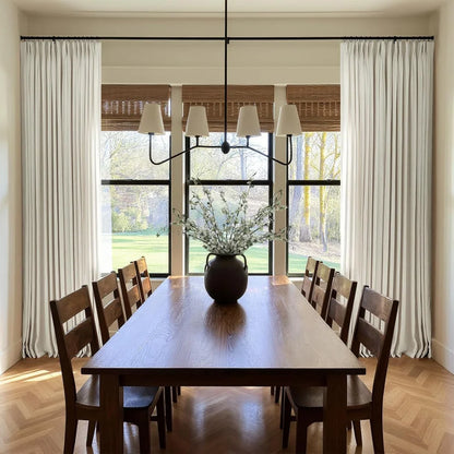 100% Blackout Linen Curtains for Bedroom, Pack of 2 Pleated Drapes with Hooks & Rings