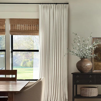100% Blackout Linen Curtains for Bedroom, Pack of 2 Pleated Drapes with Hooks & Rings