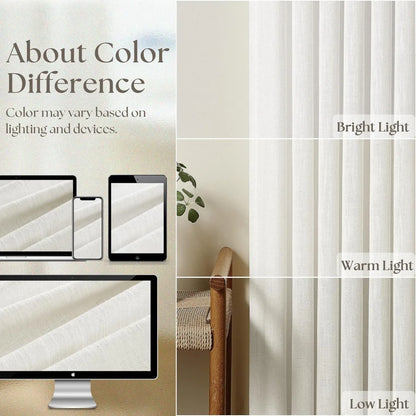 Blackout Linen Curtains for Bedroom, Pack of 2 Pleated Drapes with Hooks & Rings