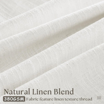 Blackout Linen Curtains for Bedroom, Pack of 2 Pleated Drapes with Hooks & Rings