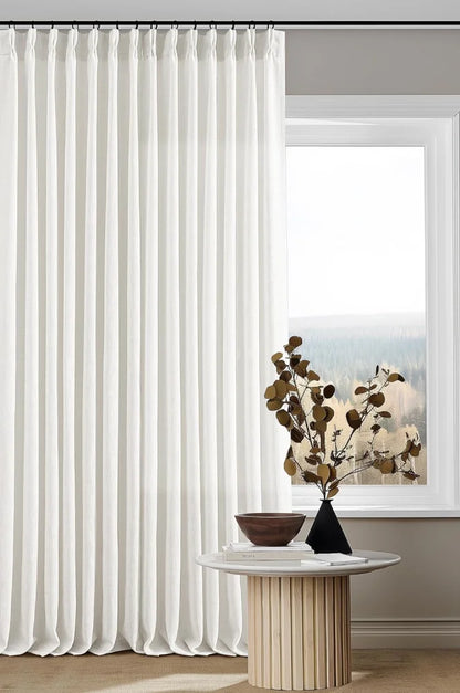 Pinch Pleated Linen Curtains for Living Room, Pack of 2 Light Filtering Drapes with Hooks