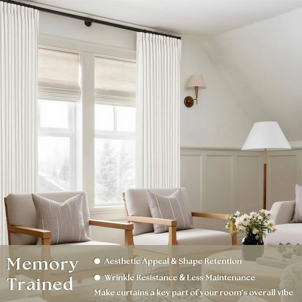 Pinch Pleated Linen Curtains for Living Room, Pack of 2 Light Filtering Drapes with Hooks