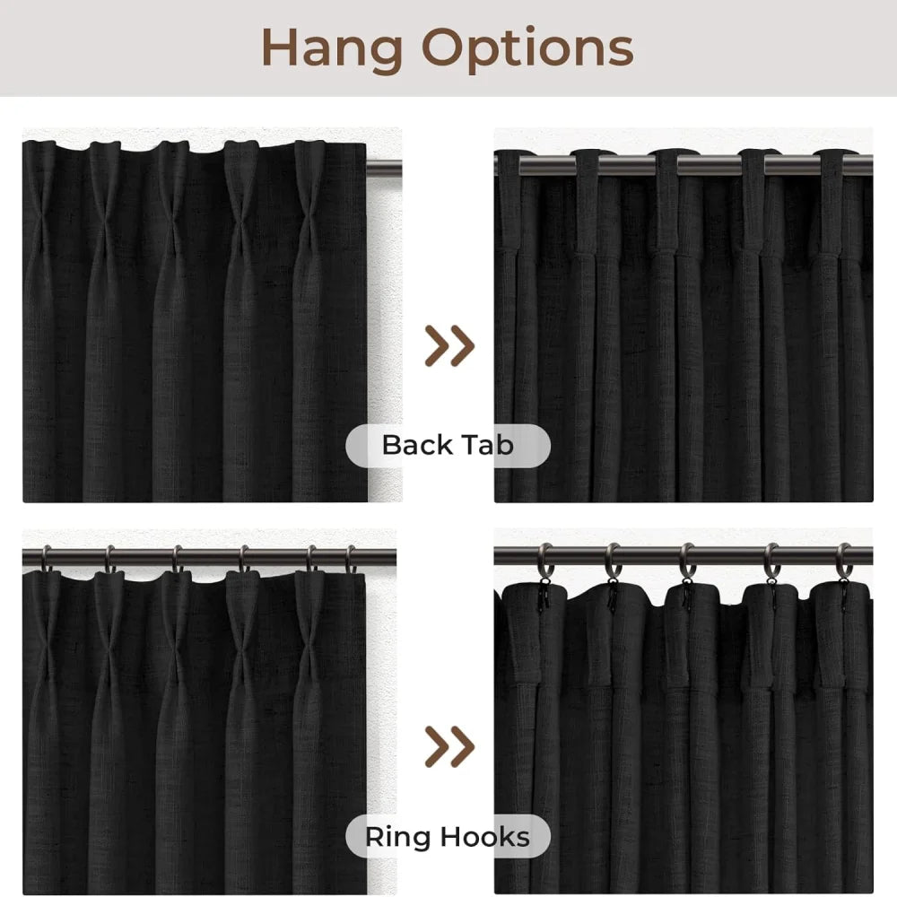 Pinch Pleated Linen Curtains for Living Roomt, Pack of 2 Light Filtering Drapes with Hooks