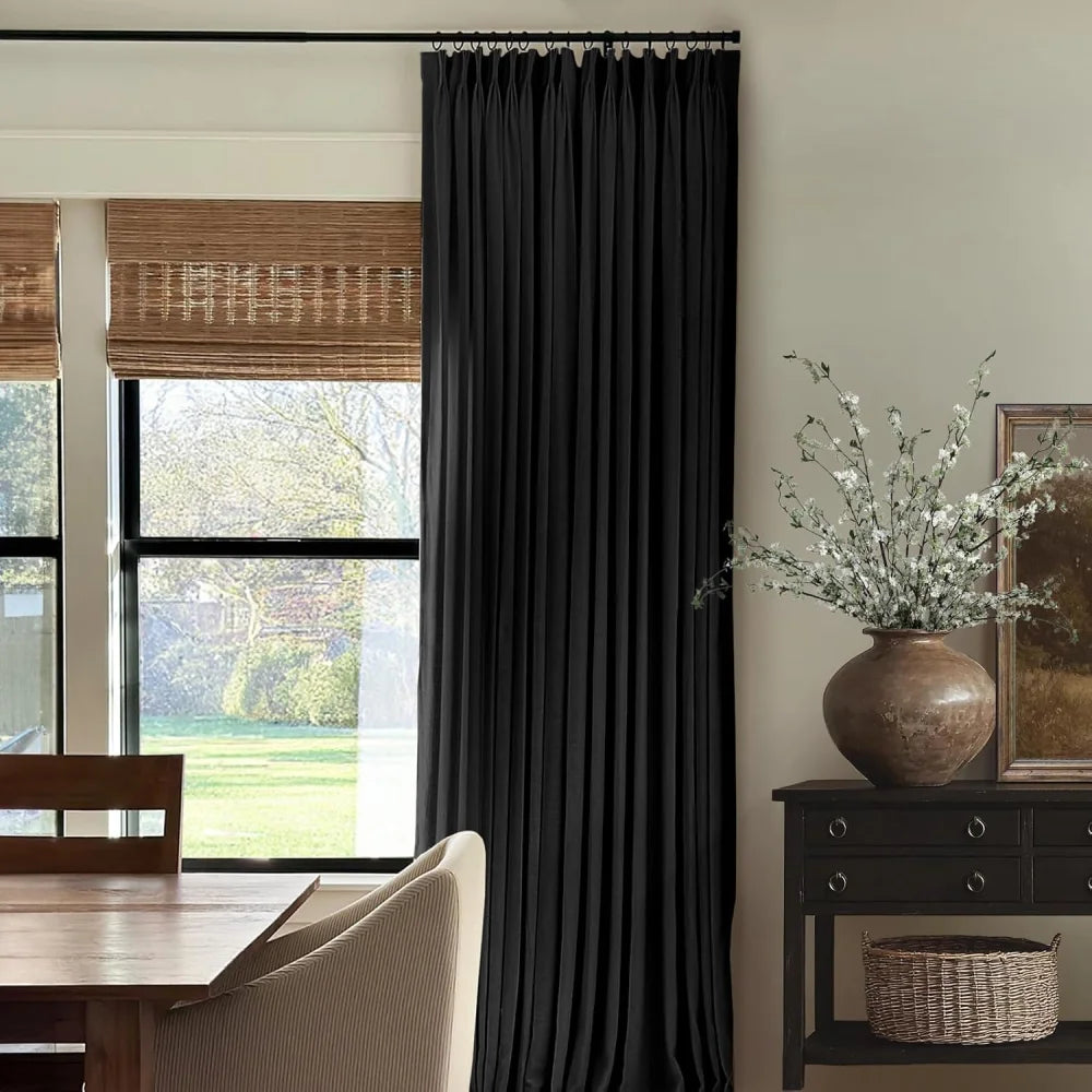 Pinch Pleated Linen Curtains for Living Roomt, Pack of 2 Light Filtering Drapes with Hooks