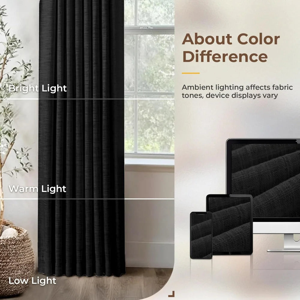 Pinch Pleated Linen Curtains for Living Roomt, Pack of 2 Light Filtering Drapes with Hooks
