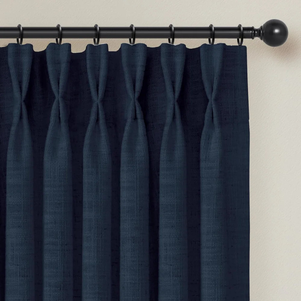 Pinch Pleated Linen Curtains for Living Roomt, Pack of 2 Light Filtering Drapes with Hooks