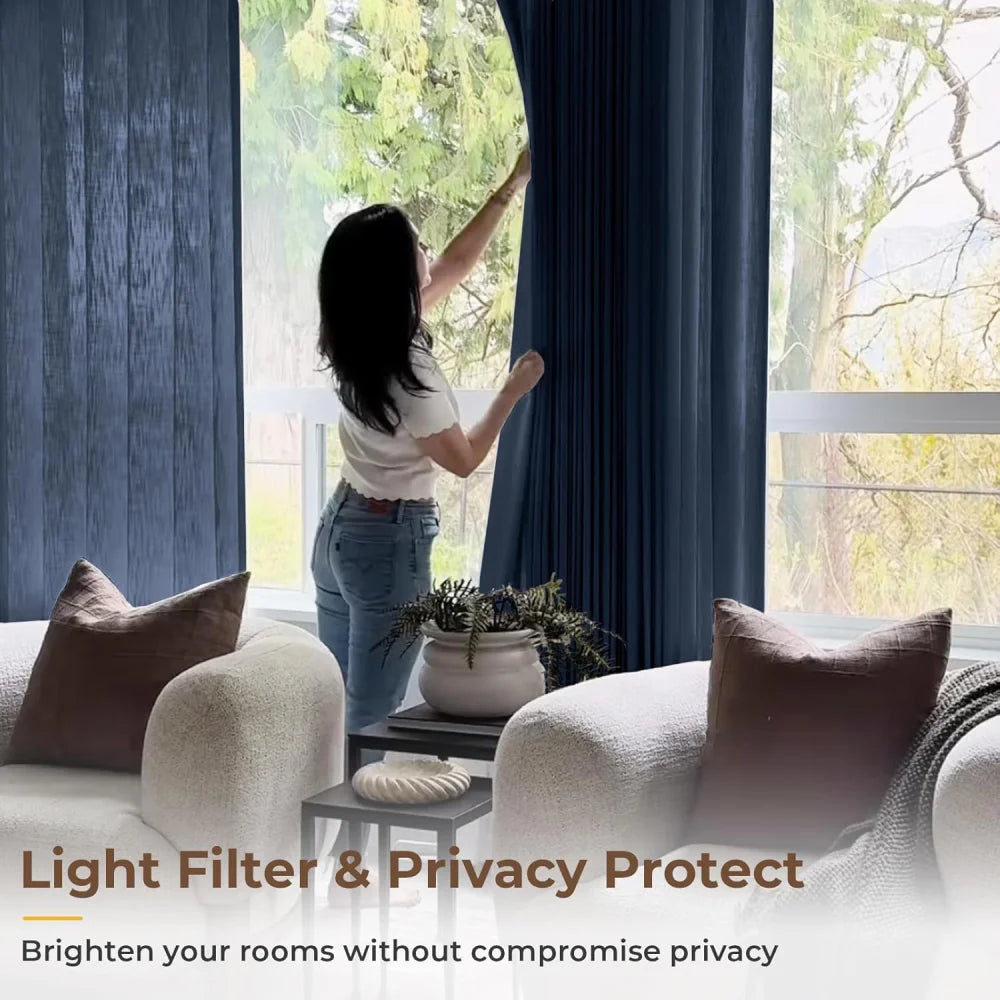 Pinch Pleated Linen Curtains for Living Roomt, Pack of 2 Light Filtering Drapes with Hooks