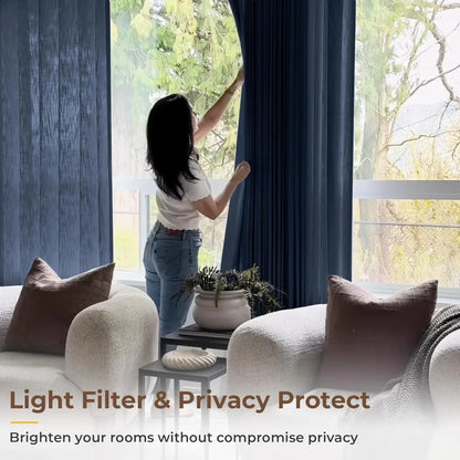 Pinch Pleated Linen Curtains for Living Roomt, Pack of 2 Light Filtering Drapes with Hooks