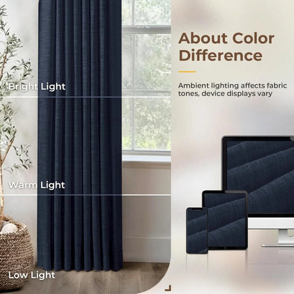 Pinch Pleated Linen Curtains for Living Roomt, Pack of 2 Light Filtering Drapes with Hooks