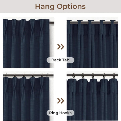 Pinch Pleated Linen Curtains for Living Roomt, Pack of 2 Light Filtering Drapes with Hooks