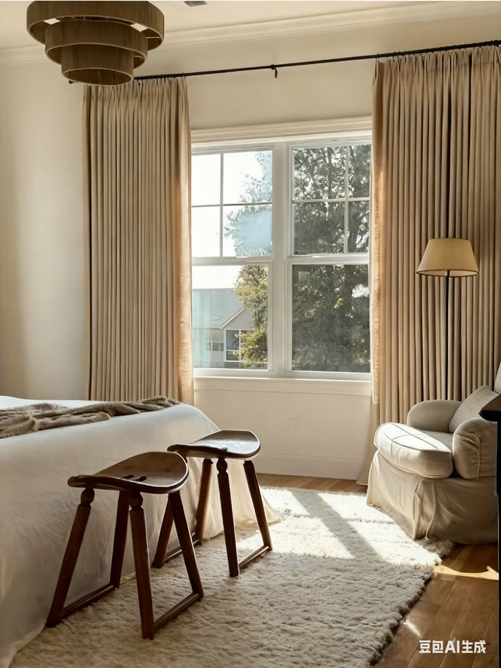 Blackout Linen Curtains for Bedroom, Pack of 2 Pleated Drapes with Hooks & Rings