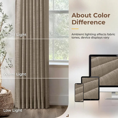 Pinch Pleated Linen Curtains for Living Roomt, Pack of 2 Light Filtering Drapes with Hooks