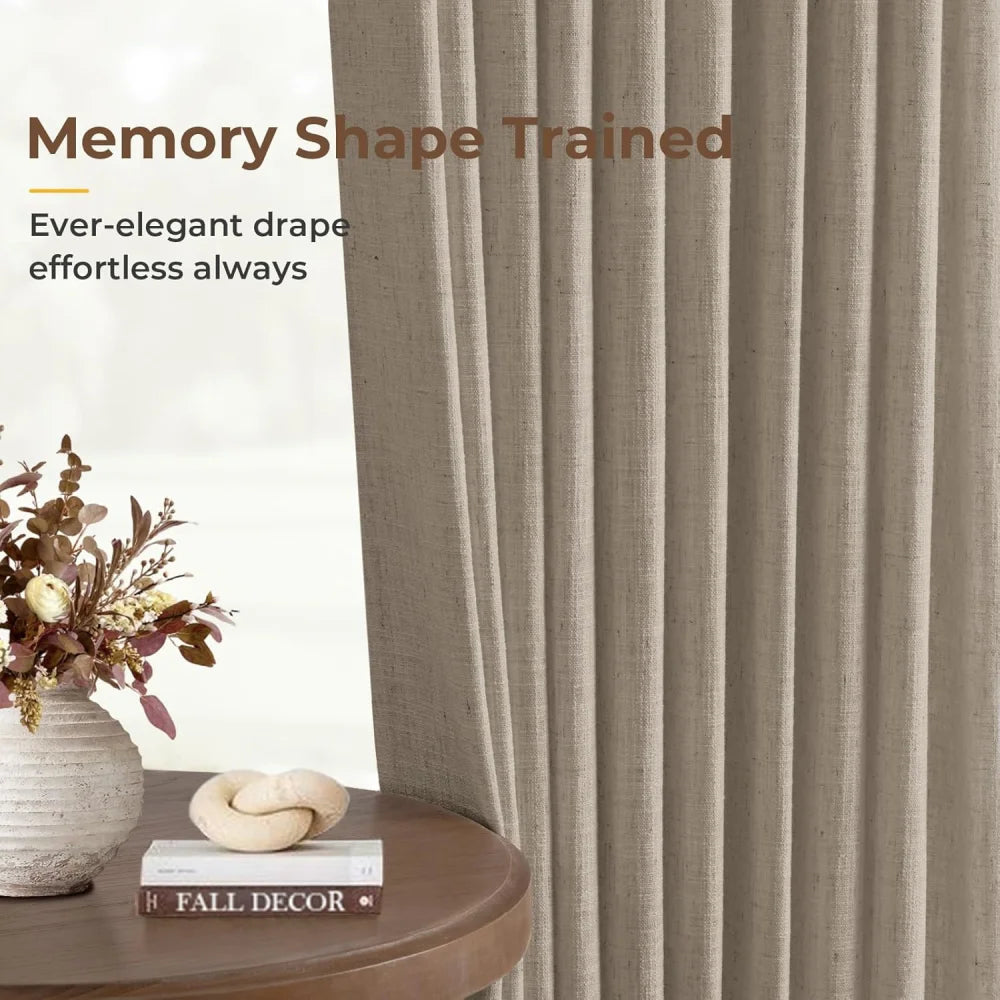 Pinch Pleated Linen Curtains for Living Roomt, Pack of 2 Light Filtering Drapes with Hooks