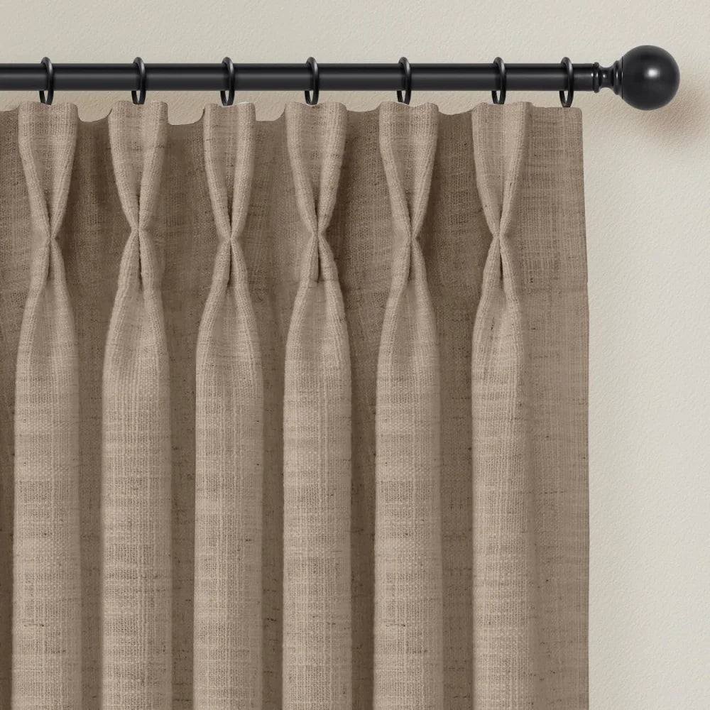 Pinch Pleated Linen Curtains for Living Roomt, Pack of 2 Light Filtering Drapes with Hooks