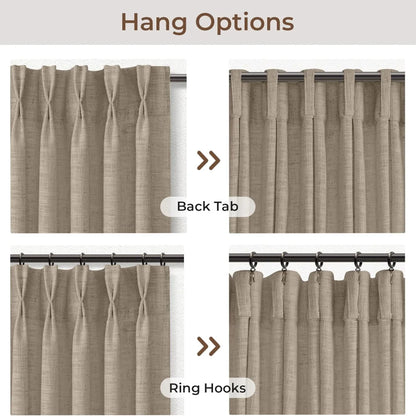 Pinch Pleated Linen Curtains for Living Roomt, Pack of 2 Light Filtering Drapes with Hooks