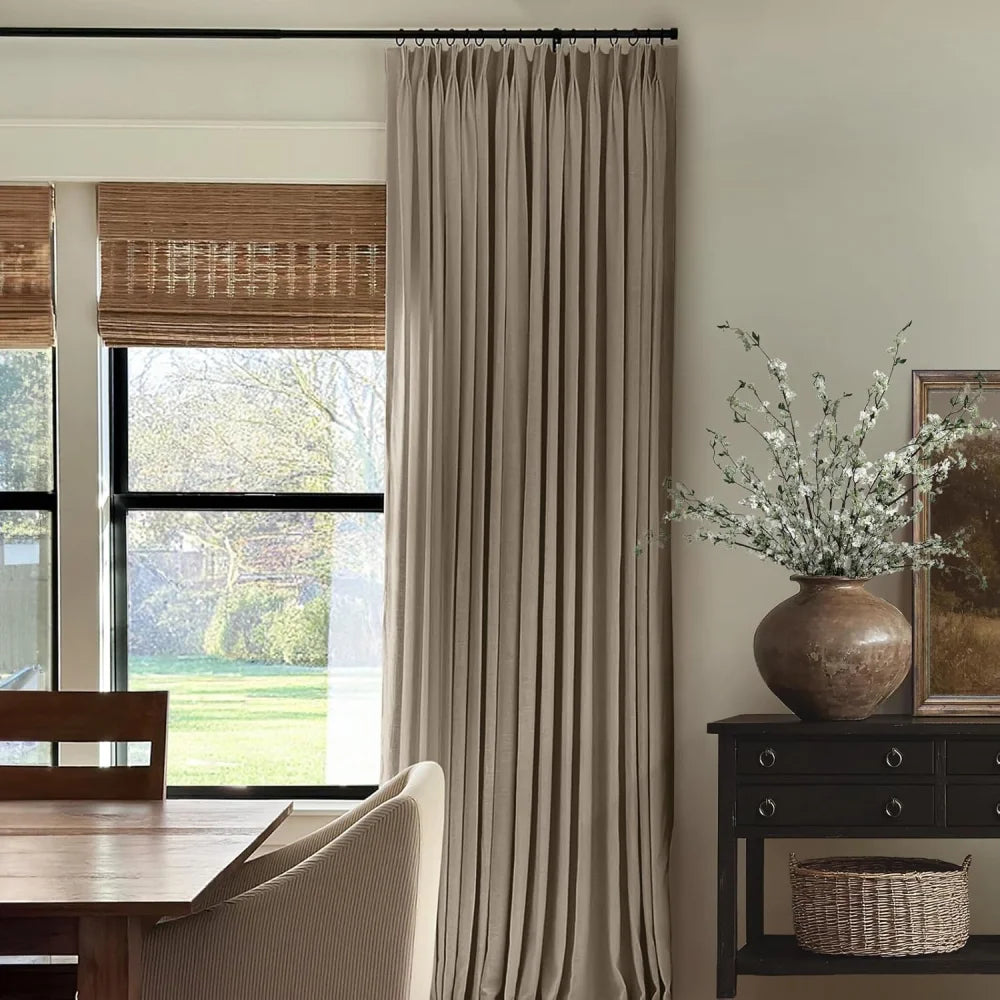 Pinch Pleated Linen Curtains for Living Roomt, Pack of 2 Light Filtering Drapes with Hooks
