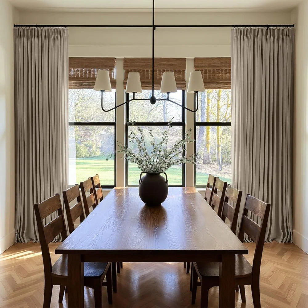 Pinch Pleated Linen Curtains for Living Roomt, Pack of 2 Light Filtering Drapes with Hooks