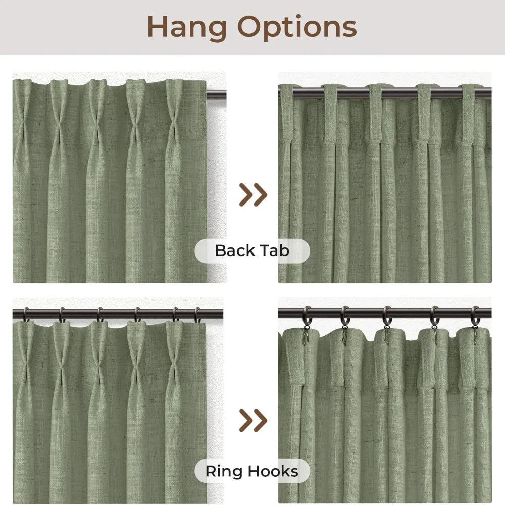 Pinch Pleated Linen Curtains for Living Roomt, Pack of 2 Light Filtering Drapes with Hooks