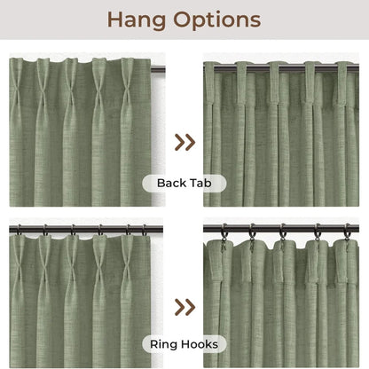 Pinch Pleated Linen Curtains for Living Roomt, Pack of 2 Light Filtering Drapes with Hooks