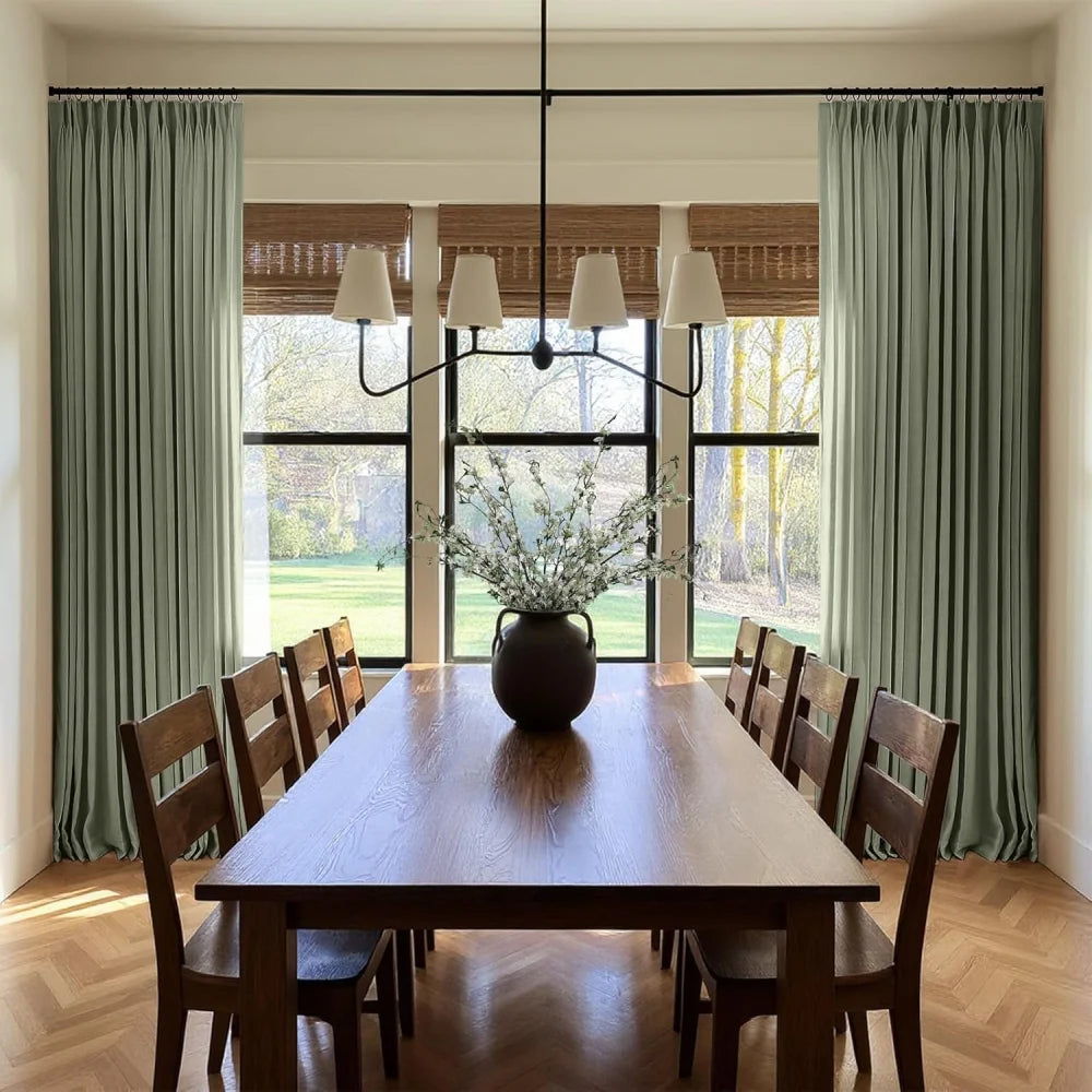 Pinch Pleated Linen Curtains for Living Roomt, Pack of 2 Light Filtering Drapes with Hooks